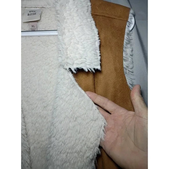 Knox Rose Brown Suede Faux Fur Sherpa Lined Soft Vest Womens XL Brown Western - Picture 3 of 8